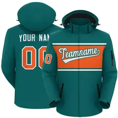 Aqua White-Orange Color Block Hooded Waterproof Jacket 1