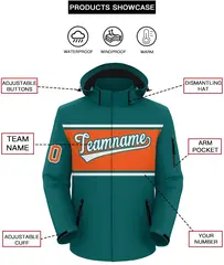 Aqua White-Orange Color Block Hooded Waterproof Jacket 2