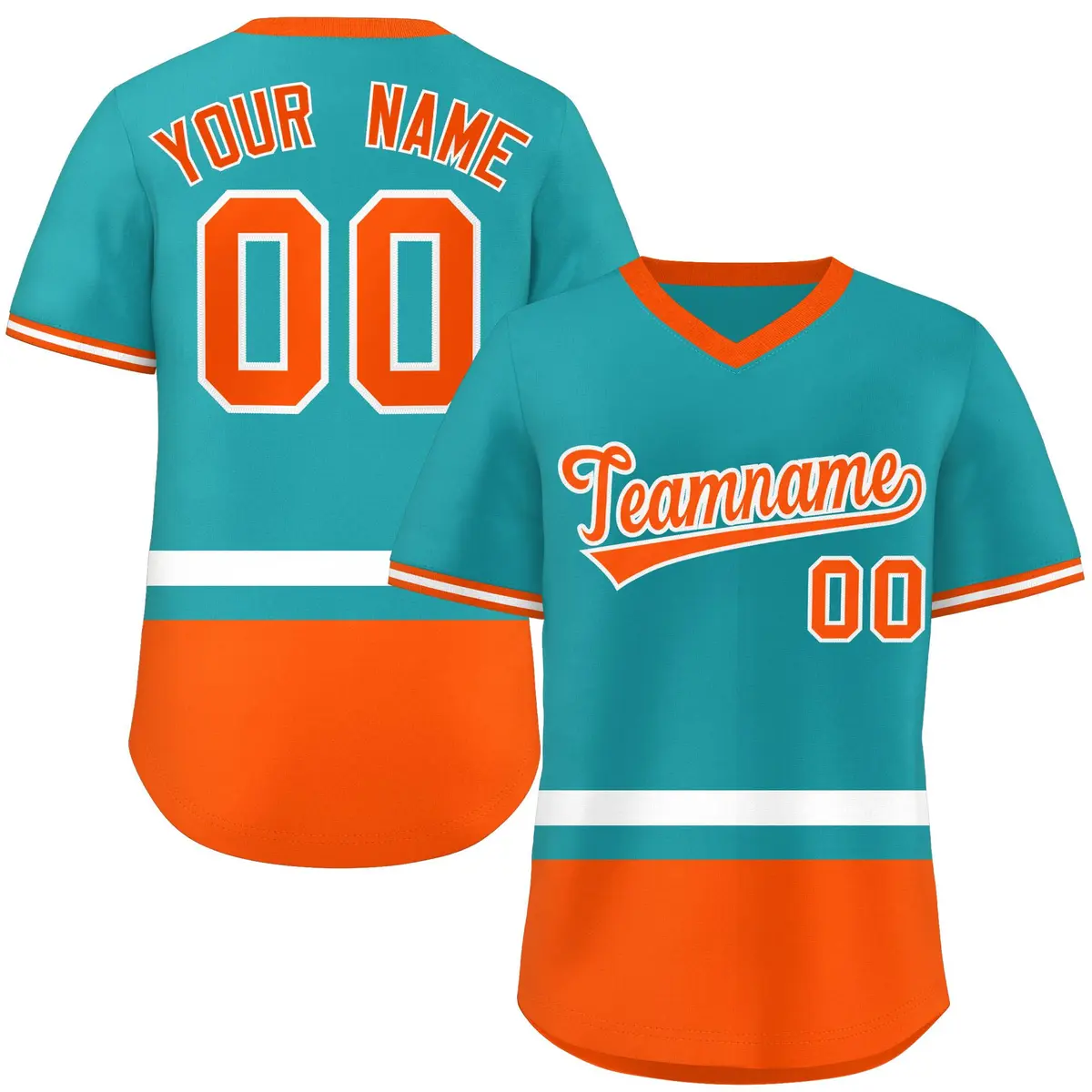 Aqua White-Orange Color Block V-Neck Pullover Jersey