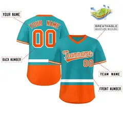 Aqua White-Orange Color Block V-Neck Pullover Jersey 2