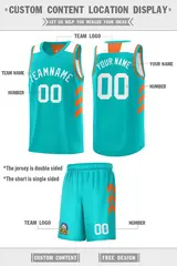 Aqua White-Orange Double Side Basketball Jersey 2