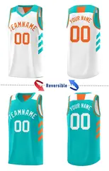 Aqua White-Orange Double Side Basketball Jersey 3