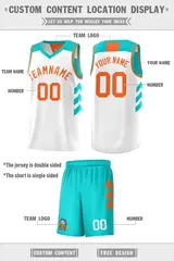 Aqua White-Orange Double Side Basketball Jersey 4