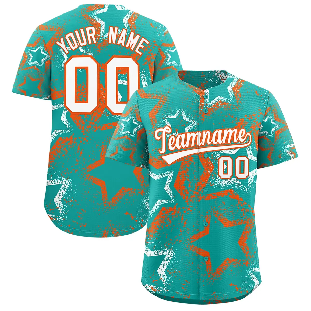 Aqua White Orange Graffiti Star Ink Texture Baseball Jersey