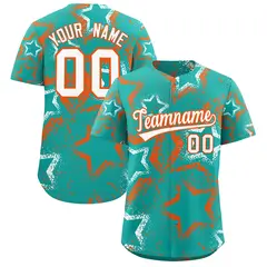 Aqua White Orange Graffiti Star Ink Texture Baseball Jersey 1