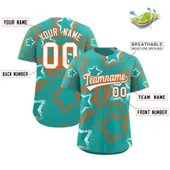 Aqua White Orange Graffiti Star Ink Texture Baseball Jersey 2
