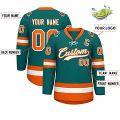 Aqua White-Orange Lace-Up Neck Hockey Jersey 2