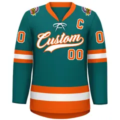 Aqua White-Orange Lace-Up Neck Hockey Jersey 3
