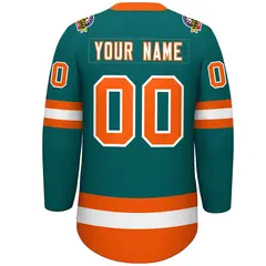 Aqua White-Orange Lace-Up Neck Hockey Jersey 4