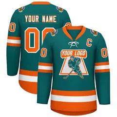Aqua White-Orange Lace-Up Neck Hockey Jersey