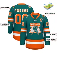Aqua White-Orange Lace-Up Neck Hockey Jersey 2