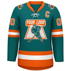 Aqua White-Orange Lace-Up Neck Hockey Jersey 3