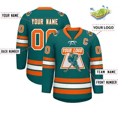 Aqua White-Orange Lace-Up Neck Hockey Jersey 2