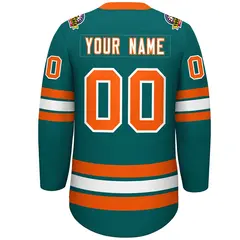 Aqua White-Orange Lace-Up Neck Hockey Jersey 4