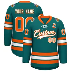 Aqua White-Orange Lace-Up Neck Hockey Jersey