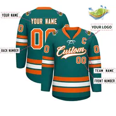 Aqua White-Orange Lace-Up Neck Hockey Jersey 2