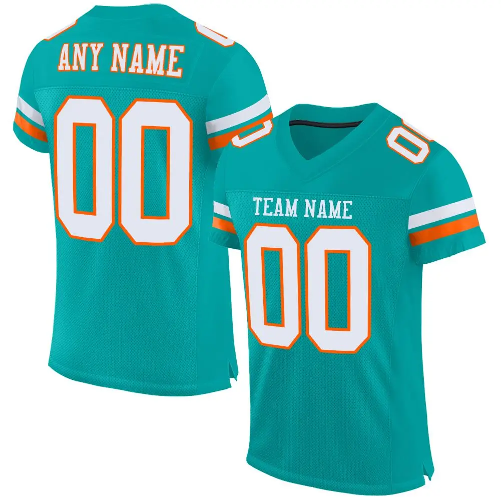 Aqua White-Orange Mesh Football Jersey