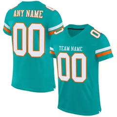Aqua White-Orange Mesh Football Jersey 1