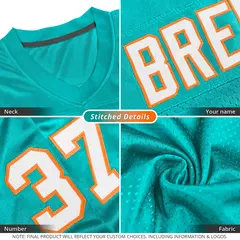 Aqua White-Orange Mesh Football Jersey 4