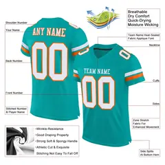 Aqua White-Orange Mesh Football Jersey 6