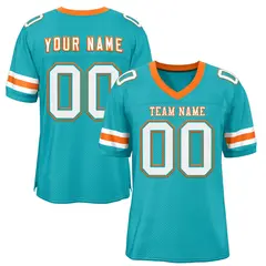 Aqua White-Orange Mesh Football Jersey