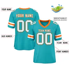 Aqua White-Orange Mesh Football Jersey 2