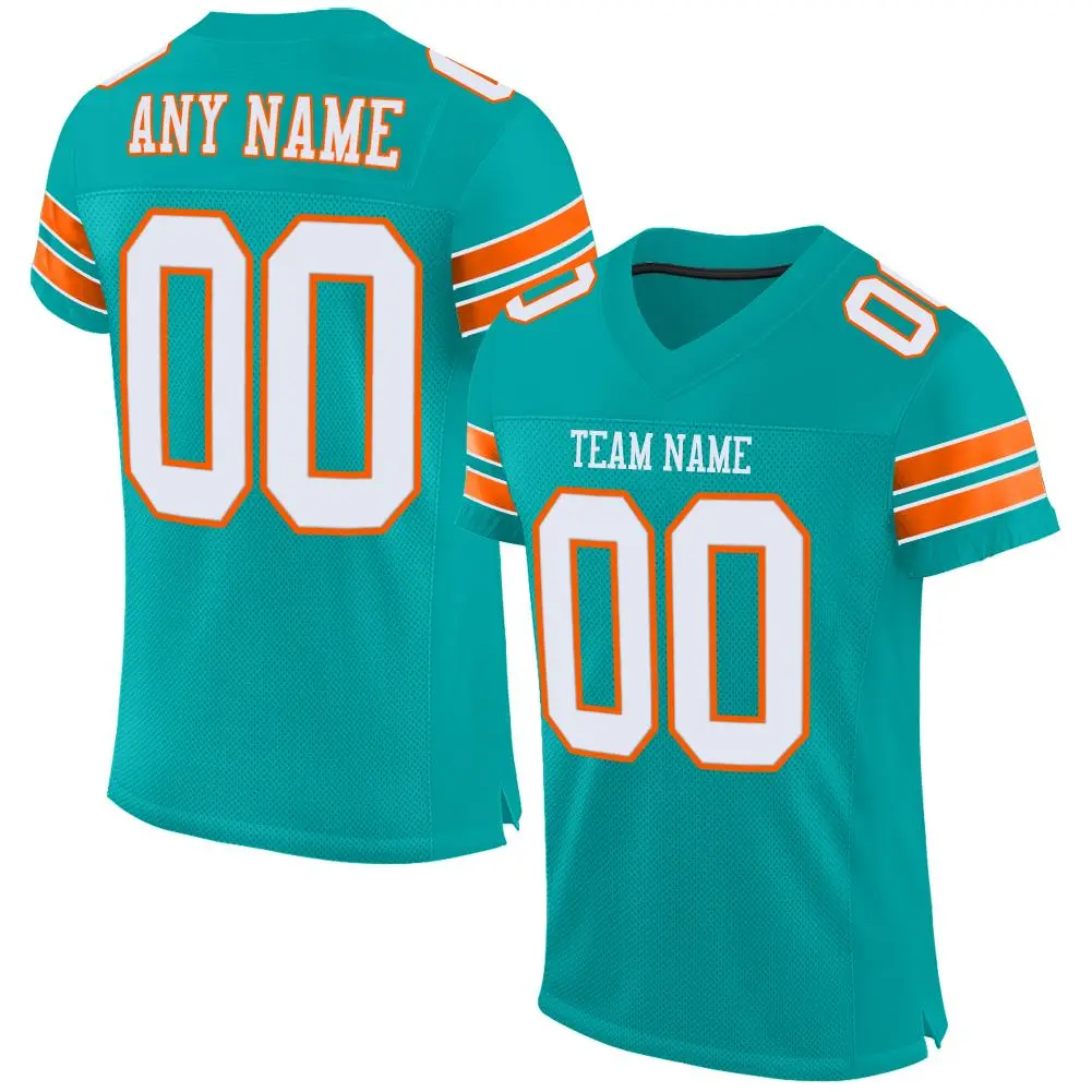 Aqua White-Orange Mesh Football Jersey