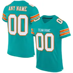 Aqua White-Orange Mesh Football Jersey 1