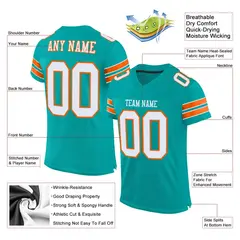Aqua White-Orange Mesh Football Jersey 2