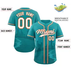 Aqua White Orange Miami City Skyline Baseball Jersey 2