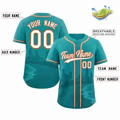 Aqua White Orange Miami City Skyline Baseball Jersey 2