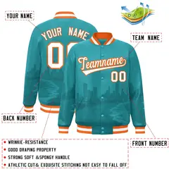 Aqua White-Orange Miami City Skyline Varsity Full-Snap Track Jacket 2