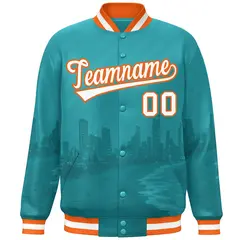 Aqua White-Orange Miami City Skyline Varsity Full-Snap Track Jacket 3
