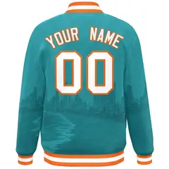 Aqua White-Orange Miami City Skyline Varsity Full-Snap Track Jacket 4
