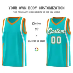Aqua White-Orange Ribbon Pattern Basketball Kits 3