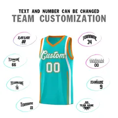 Aqua White-Orange Ribbon Pattern Basketball Kits 4