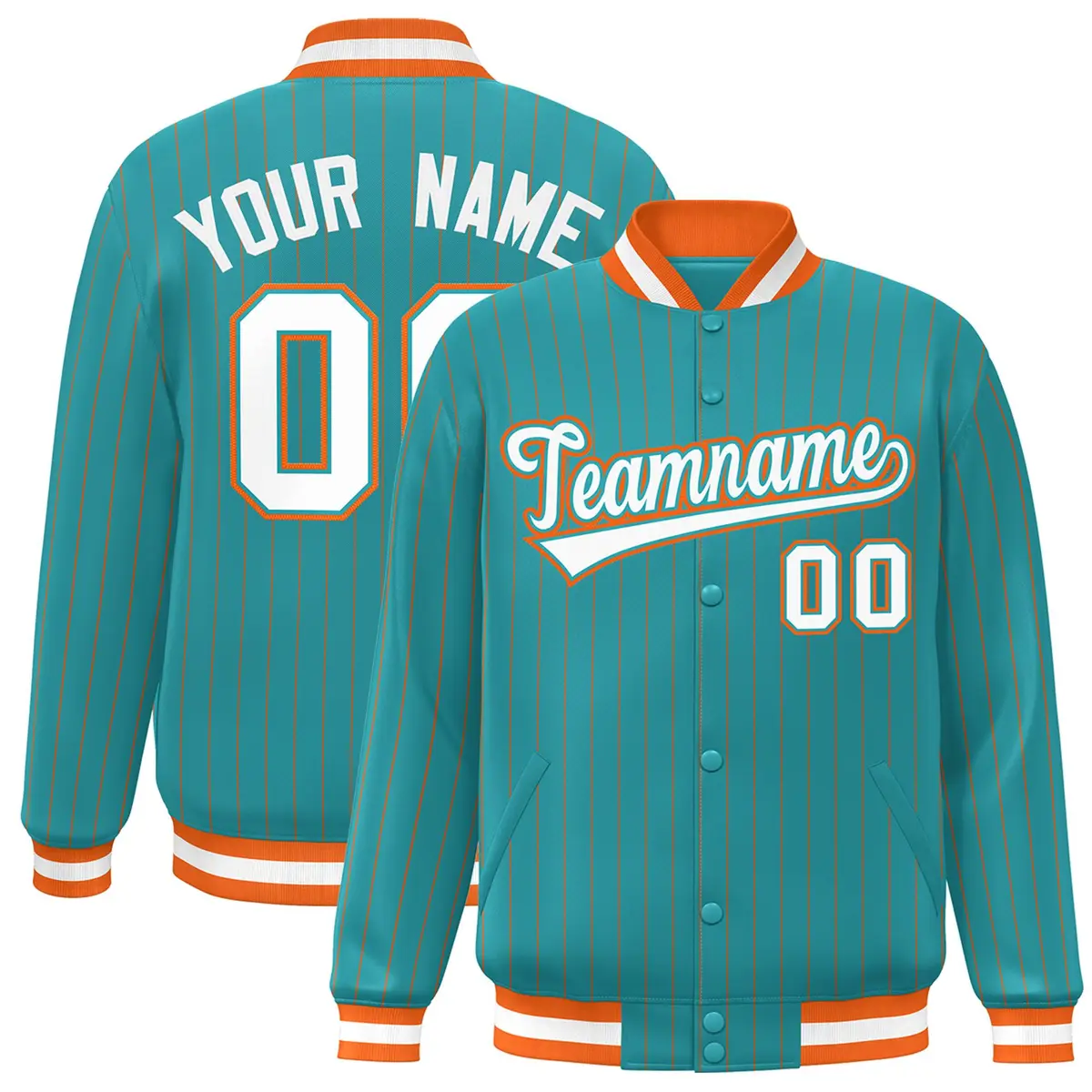 Aqua White Orange Stripe Bomber Jacket