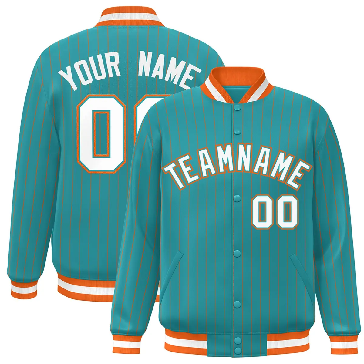 Aqua White-Orange Stripe Fashion Bomber Baseball Jacket