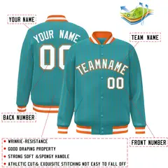 Aqua White-Orange Stripe Fashion Bomber Baseball Jacket 2