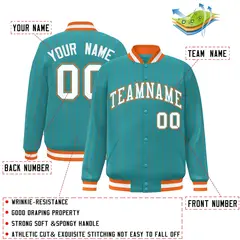 Aqua White-Orange Stripe Varsity Bomber Jacket 2