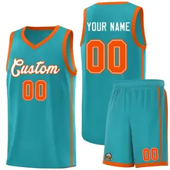 Aqua White-Orange Two Bars Basketball Uniform Jersey