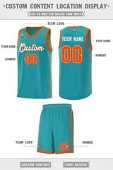 Aqua White-Orange Two Bars Basketball Uniform Jersey 2