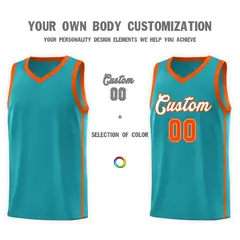 Aqua White-Orange Two Bars Basketball Uniform Jersey 3