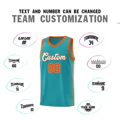Aqua White-Orange Two Bars Basketball Uniform Jersey 4