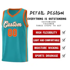 Aqua White-Orange Two Bars Basketball Uniform Jersey 5