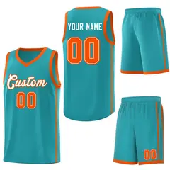 Aqua White-Orange Two Bars Basketball Uniform Jersey 6