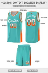 Aqua White Orange Two Tone Font Basketball Jersey 2