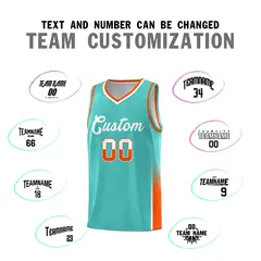 Aqua White Orange Two Tone Font Basketball Jersey 3