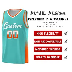 Aqua White Orange Two Tone Font Basketball Jersey 4