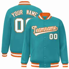 Aqua White-Orange Varsity Full-Snap Letterman Jacket